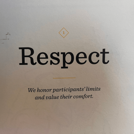 A screenshot of a page inside Ideo's design research ethics book. It reads "respect"