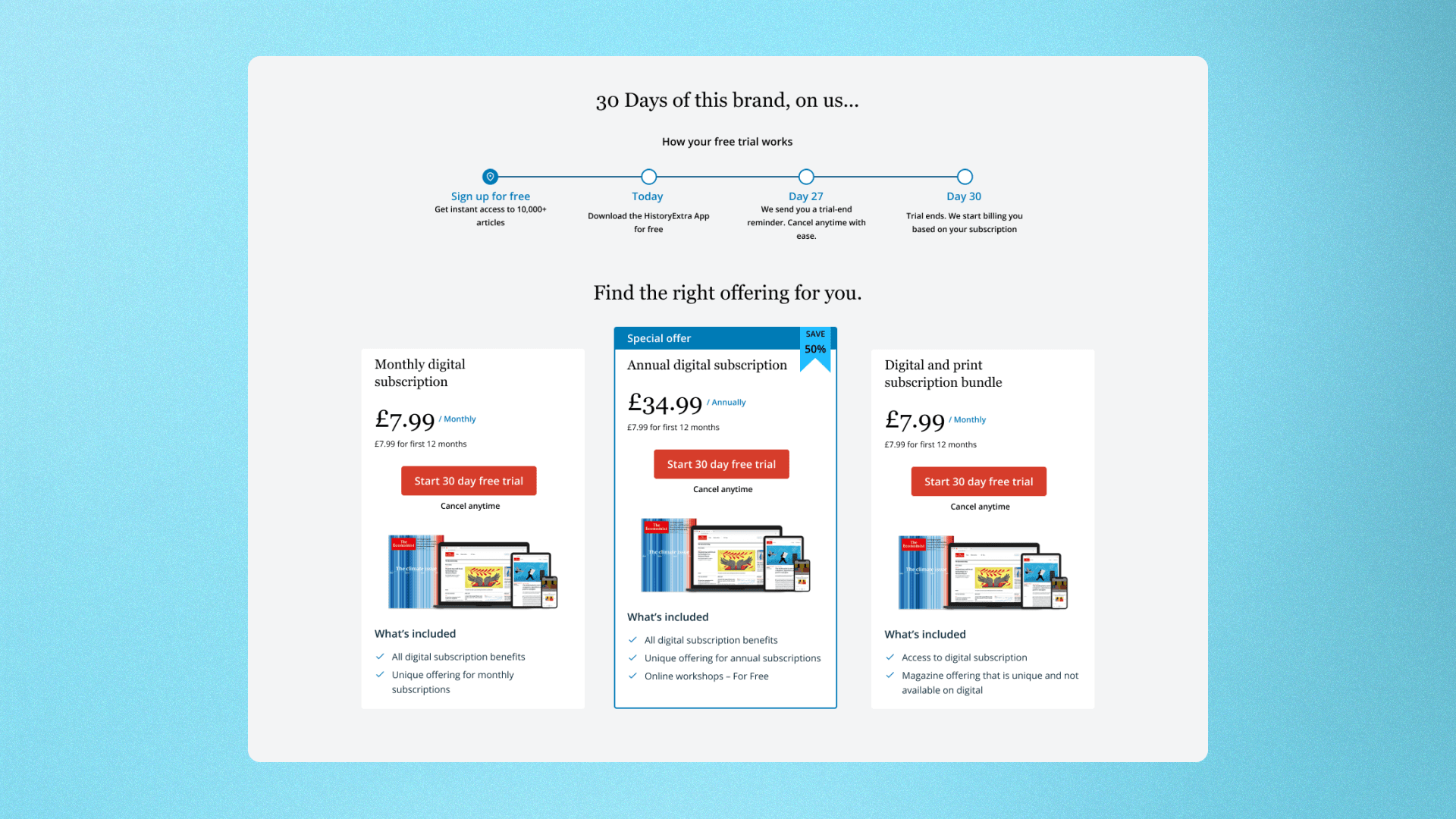 Subscription offer page