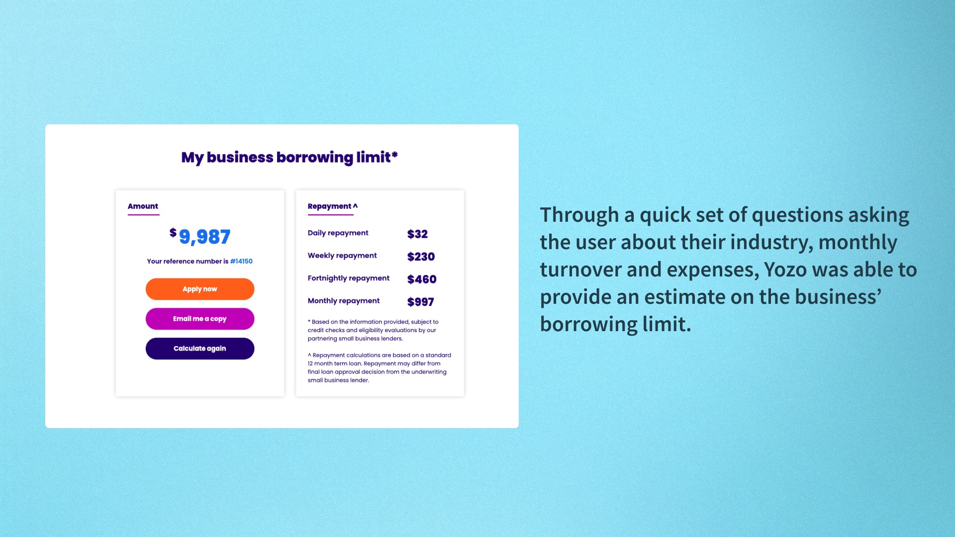 A mockup of the Yozo Borrowing Limit screen