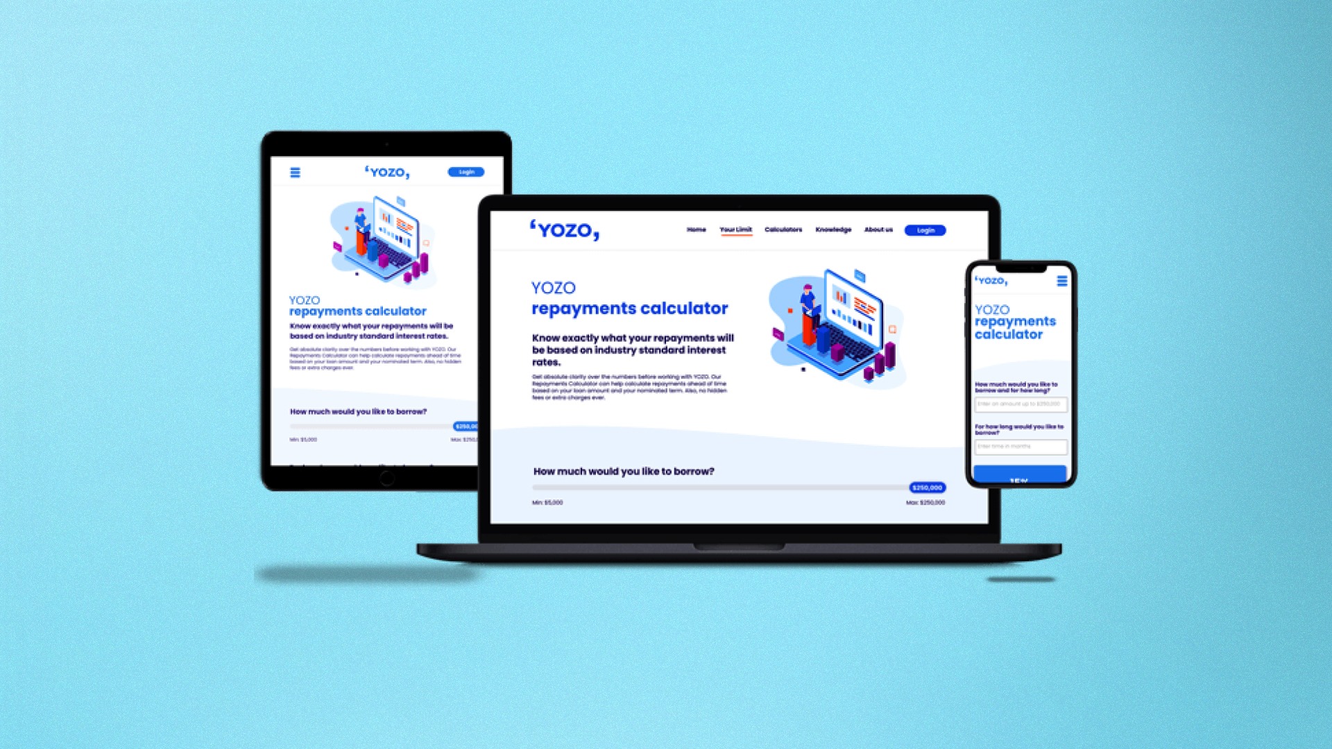 Responsive design mockups for the Yozo website