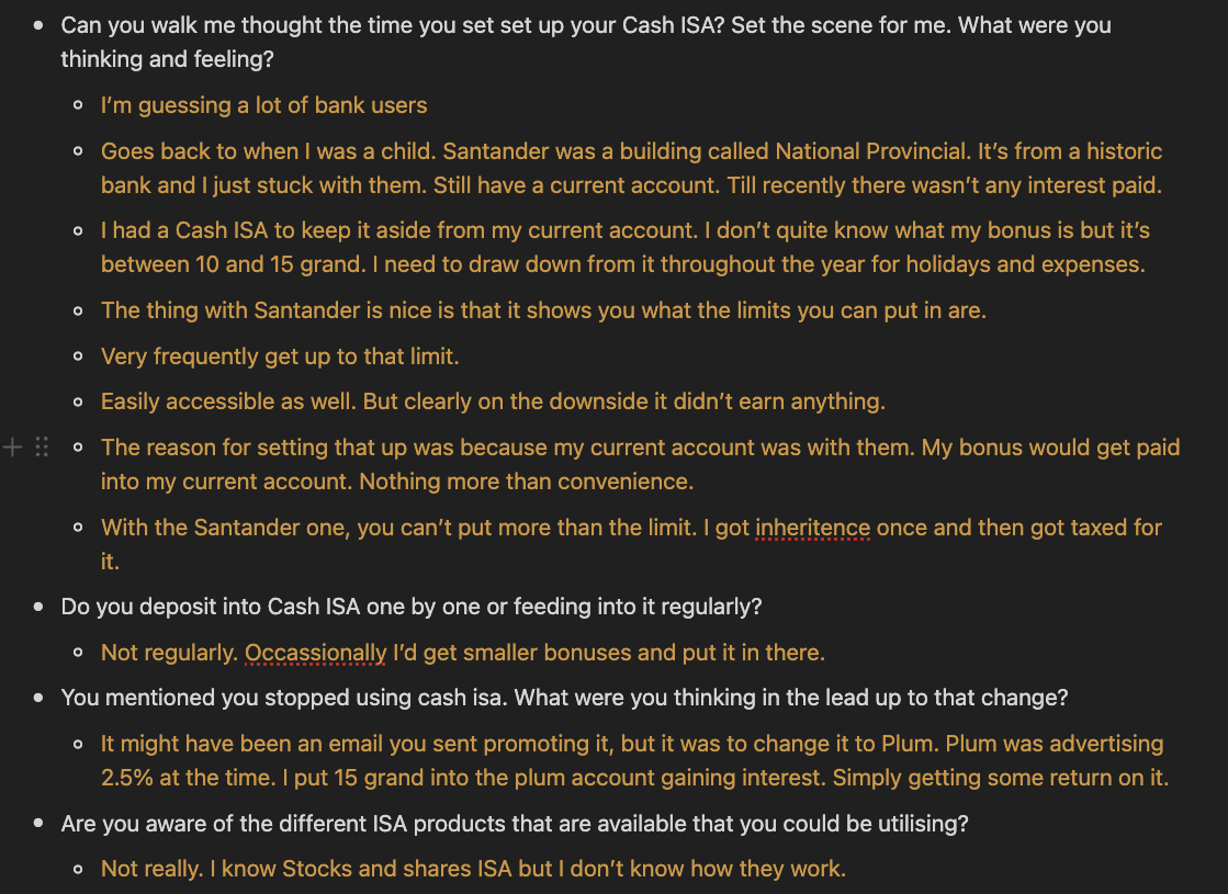 Some answers to user interview questions